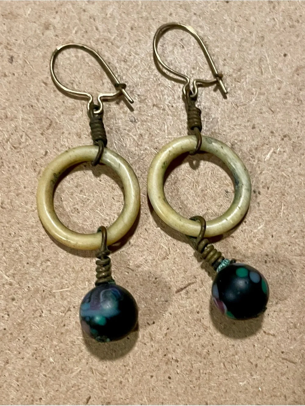Vintage Clay, Lucite and 14KT Gold Earrings